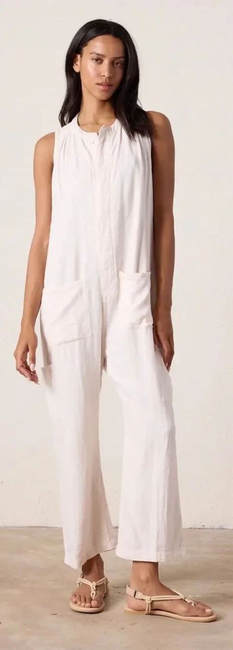 NSF Silva Relaxed Linen Viscose Romper in Chalk NWT Size Small